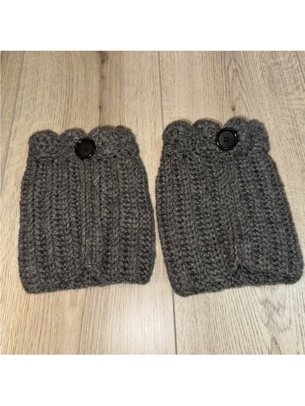 Grey Knit Boot Cuffs with Button Accent